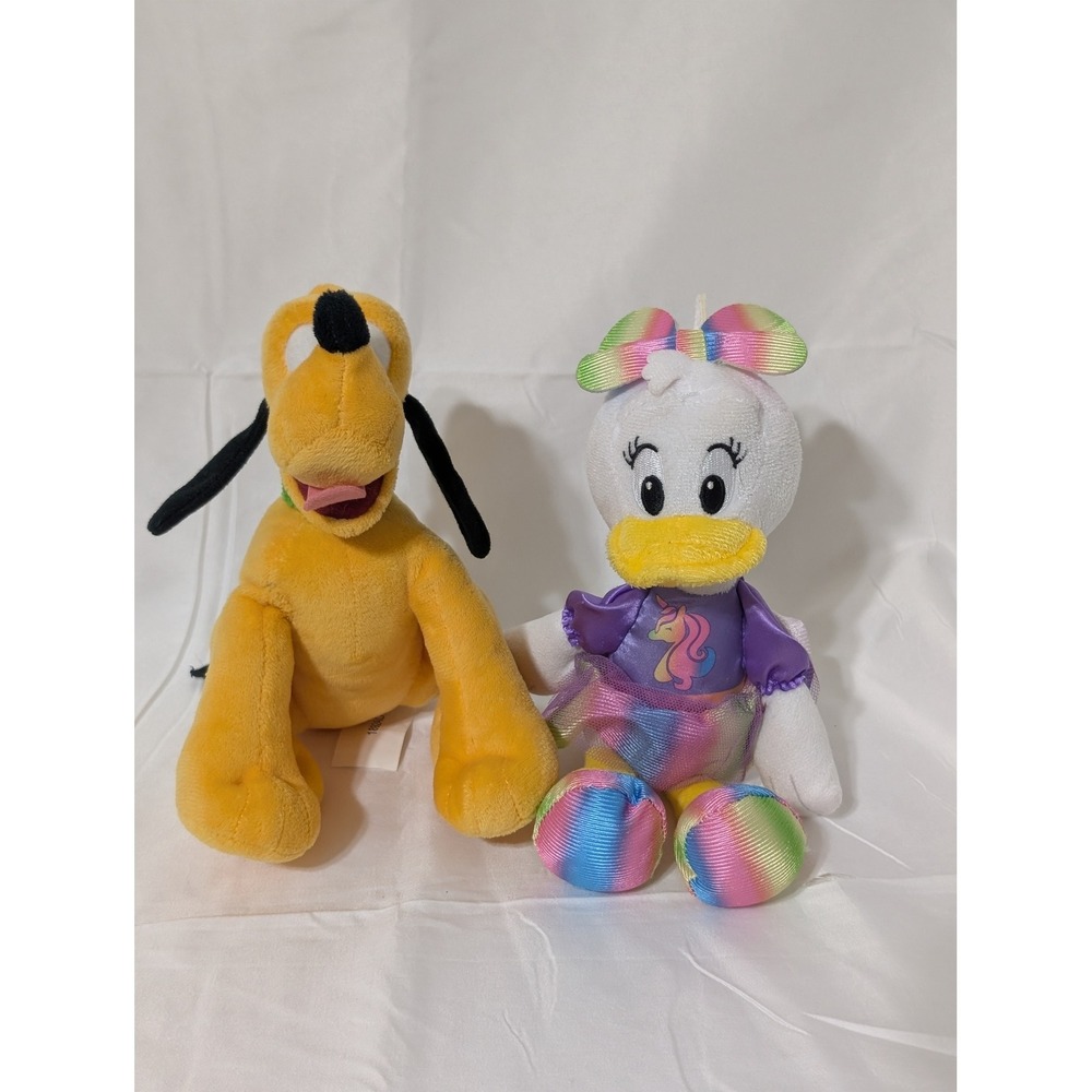 Disney Pluto and Daisy Duck Plush Bundle Unicorn Rainbow Outfit Stuffed Animal